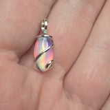 Aurora Opal Mini Cabochon Pendant in Sterling - Handmade Tension-Set Jewelry