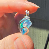 Rose Cut Rainbow Aurora Opal Pendant In Hammered Sterling Silver with 20 Inch Chain