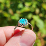 Natural Turquoise Ring sz 8 – Bright Blue Cab with Dramatic Black Matrix Sterling Silver