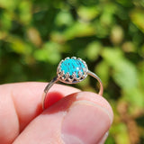 Natural Turquoise Ring sz 8 – Bright Blue Cab with Dramatic Black Matrix Sterling Silver