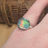 Aurora Opal Ring Size 9 – Sterling Silver Carved Doublet