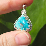 Kingman Turquoise Pendant – Sterling Silver Leaf Crown Setting - Rock Your World 