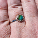 Natural Turquoise Ring sz 11.5 – Swirled Green-Blue Cab Hammered Sterling Silver