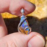 Boulder Opal Pendant - Sterling Silver Blue Green Flash