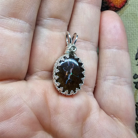 Dazzling Lightning Boulder Opal Pendant in Sterling Silver