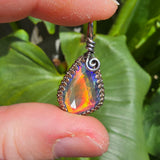 Double Sided Faceted Fiery Aurora Opal Pendant In Antiqued Sterling Silver - Rock Your World 