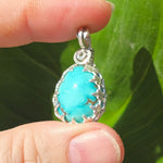 Turquoise Pendant Robin Egg Blue - Sterling Leaf Setting - Rock Your World 