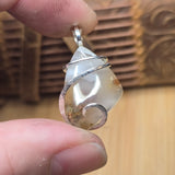 Golden Green Red Moss in White Chalcedony – Sterling Silver Pendant