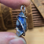 Boulder Opal Pendant with Blue-Green Fire – Sterling Silver Forged Embrace