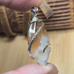 Golden Tube + Moss Carnelian Agate Pendant – Sterling Silver
