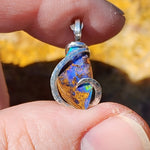Boulder Opal Pendant - Sterling Silver Blue Green Flash