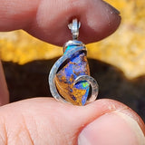 Boulder Opal Pendant - Sterling Silver Blue Green Flash