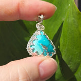 Kingman Turquoise Pendant – Sterling Silver Leaf Crown Setting - Rock Your World 