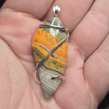 Rare Fiery Yellow Bumblebee Jasper (Travertine) Pendant – Sterling Silver Tension Wrap