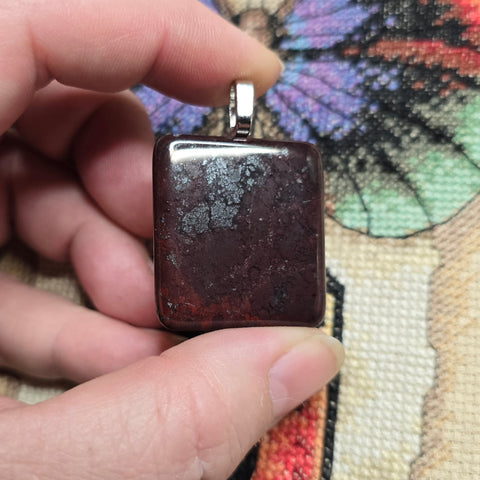 Red Moss Jasper Pendant – Square-Cut with Black Manganese Veins