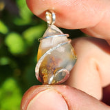 Golden Green Red Moss in White Chalcedony – Sterling Silver Pendant