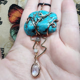 "Oregon Coast Rain" Cloud Mountain Turquoise Cloud with Rainbow Moonstone Raindrop