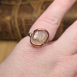 Raw Oregon Sunstone Crystal Ring Sz 7.5 in Copper