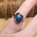 Aquamarine Copper Ring Size 6.5 – Deep Blue Cabochon