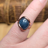 Aquamarine Copper Ring Size 6.5 – Deep Blue Cabochon