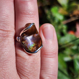 Aquas Calientes Fire Agate Ring sz 8 – Forged Embrace in Sterling Silver