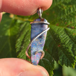 Boulder Opal Pendant Rainbow Fire - Hammered Sterling Silver