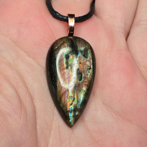 Labradorite Pendant – Purple Multicolor Flash Teardrop Necklace