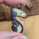 Common Opal with Marcasite Pendant Copper Wrapped - Orange Cream White