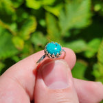 Natural Turquoise Ring sz 7.5 – Sky Blue Cab Matrix Sterling Silver