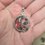 Aurora Opal Crescent Moon and Stars Pendant with Hematite Stars – Sterling Silver