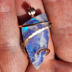 White Plume Agate + Purple-Blue Aurora Opal Pendant – 14kt Rose Gold Fill Tension Set
