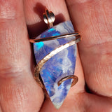 White Plume Agate + Purple-Blue Aurora Opal Pendant – 14kt Rose Gold Fill Tension Set
