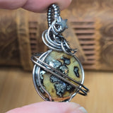 Marcasite Moon Pendant Celestial Wire Wrap - Sterling Silver with Hematite Star