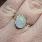 Moonstone Ring sz 10.5 – Blue Glow with Golden Spark in Sterling Silver