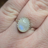 Moonstone Ring sz 10.5 – Blue Glow with Golden Spark in Sterling Silver