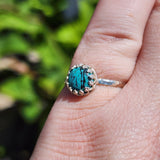 Natural Turquoise Ring sz 8 – Bright Blue Cab with Dramatic Black Matrix Sterling Silver