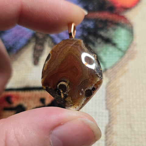 Red Banded Agate Pendant with Cool Dots