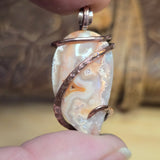 Crazy Lace Agate Pendant with Geode Window – Copper Setting