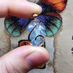 Carved Blue Aquamarine Leaf Wire Wrapped Pendant in 14kt Rose Gold Fill