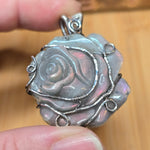 Purple Labradorite Rose Pendant - Sculpted Bloom in Antiqued Sterling