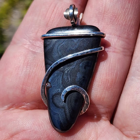 Rare Crown of Silver Psilomelane Pendant in Sterling Silver