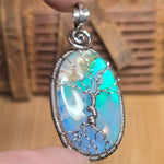 Plume Agate + Aurora Opal Spooky Tree of Life Pendant – Oxidized Sterling Silver