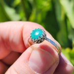Natural Turquoise Ring sz 9.25 – Hammered Sterling Silver Bright Blue-Green