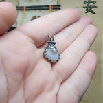 Teal Blue Rose Cut Rainbow Moonstone Antiqued Sterling Silver Pendant