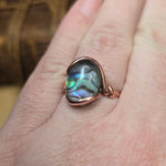 Rutile Quartz + Abalone Copper Ring sz 11 Copper - Natural Flash