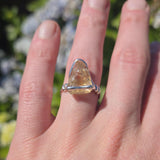 Oregon Sunstone Ring sz 8.5 Sterling Silver – Pink Center with Light Schiller