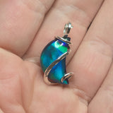 Crescent Aurora Opal Moon Pendant in Sterling Silver - Deep Blue Flash