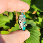 Marcasite Chalcedony on Caribbean Green Aurora Opal – Sterling Silver Pendant
