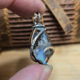 Boulder Opal Pendant with Blue Fire – Sterling Silver Forged Embrace