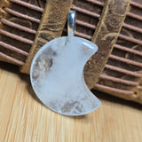 Quartz Crescent Moon Pendant - Translucent Frost Silver Tone Bail